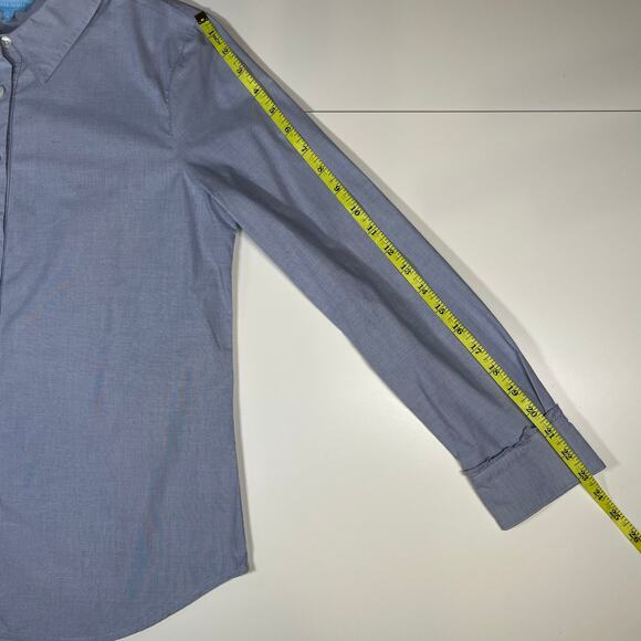 Draper James Blue Button Down Shirt Sz 6 Stretch Cotton Long Sleeve Classic Top - Picture 7 of 10